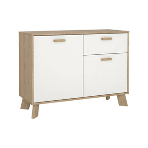 Credenza Tulo, Buffet da soggiorno, Madia da salotto, Dispensa da cucina, 99x39 h73 cm, Rovere e Bianco