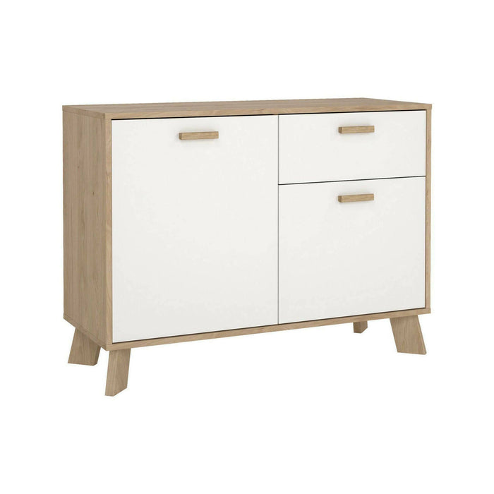 Credenza Tulo, Buffet da soggiorno, Madia da salotto, Dispensa da cucina, 99x39 h73 cm, Rovere e Bianco