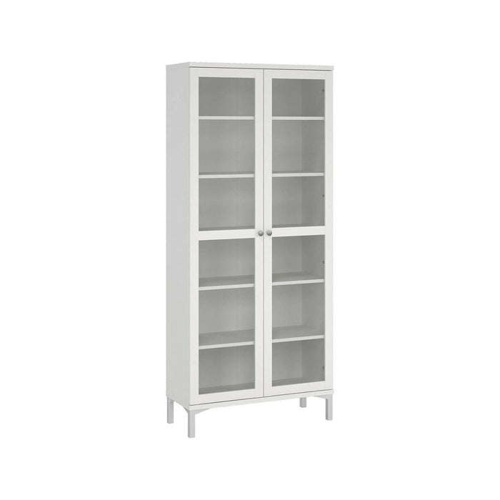 Vetrina Wutip, Credenza espositiva, Vetrinetta multiuso, Madia da soggiorno, 89x36 h203 cm, Bianco