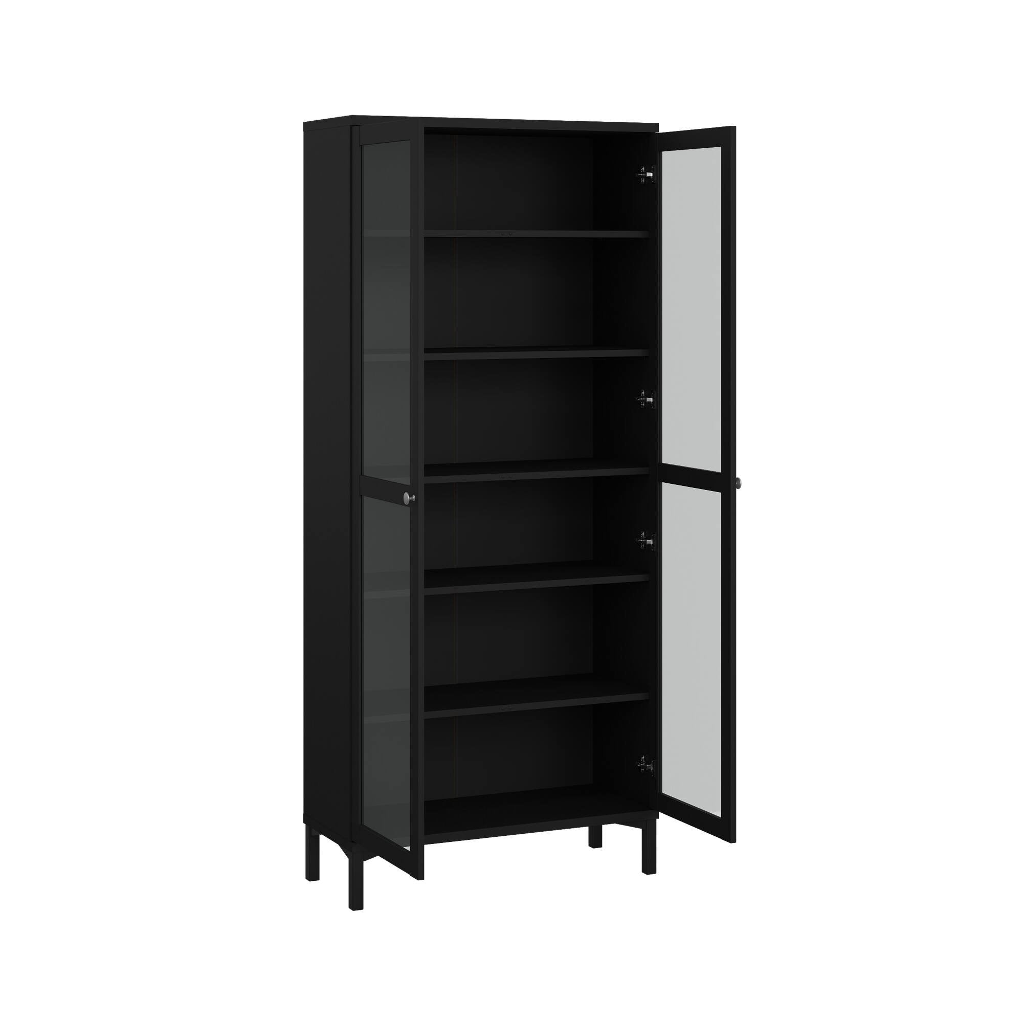 Vetrina Wutip, Credenza espositiva, Vetrinetta multiuso, Madia da soggiorno, 89x36 h203 cm, Nero