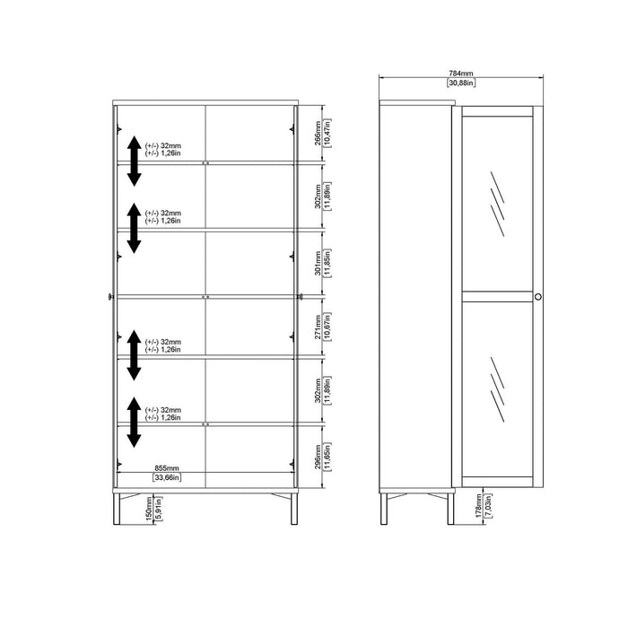 Vetrina Wutip, Credenza espositiva, Vetrinetta multiuso, Madia da soggiorno, 89x36 h203 cm, Nero