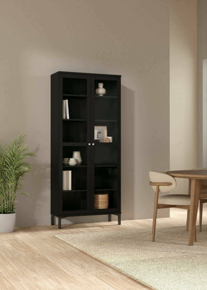 Vetrina Wutip, Credenza espositiva, Vetrinetta multiuso, Madia da soggiorno, 89x36 h203 cm, Nero