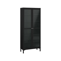Vetrina Wutip, Credenza espositiva, Vetrinetta multiuso, Madia da soggiorno, 89x36 h203 cm, Nero