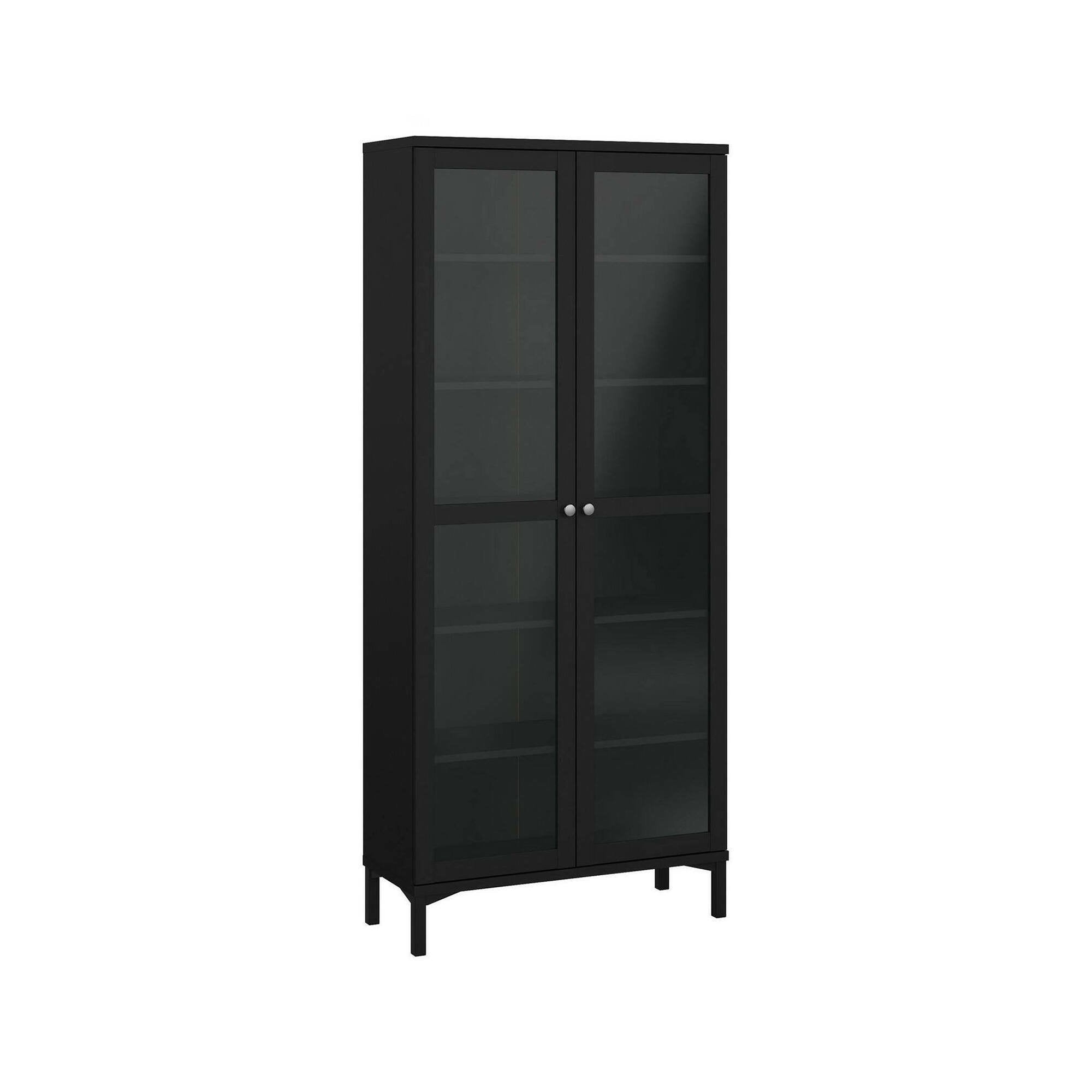 Vetrina Wutip, Credenza espositiva, Vetrinetta multiuso, Madia da soggiorno, 89x36 h203 cm, Nero