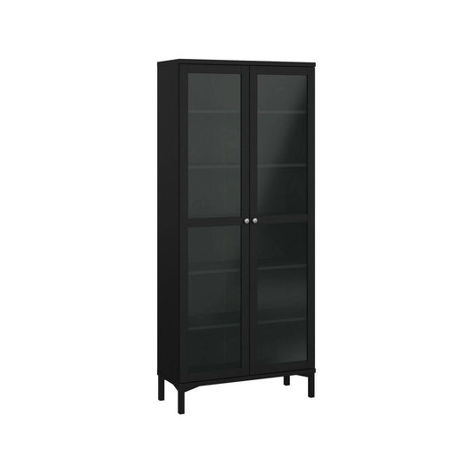 Vetrina Wutip, Credenza espositiva, Vetrinetta multiuso, Madia da soggiorno, 89x36 h203 cm, Nero