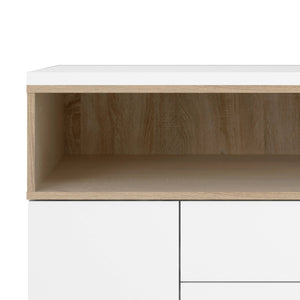 Credenza Julie, Buffet da soggiorno, Madia da salotto, Dispensa da cucina, 176x48 h90 cm, Bianco e Quercia