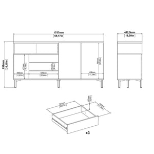 Credenza Julie, Buffet da soggiorno, Madia da salotto, Dispensa da cucina, 176x48 h90 cm, Bianco e Quercia