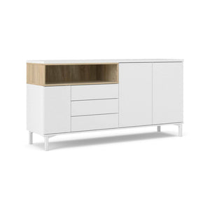 Credenza Julie, Buffet da soggiorno, Madia da salotto, Dispensa da cucina, 176x48 h90 cm, Bianco e Quercia