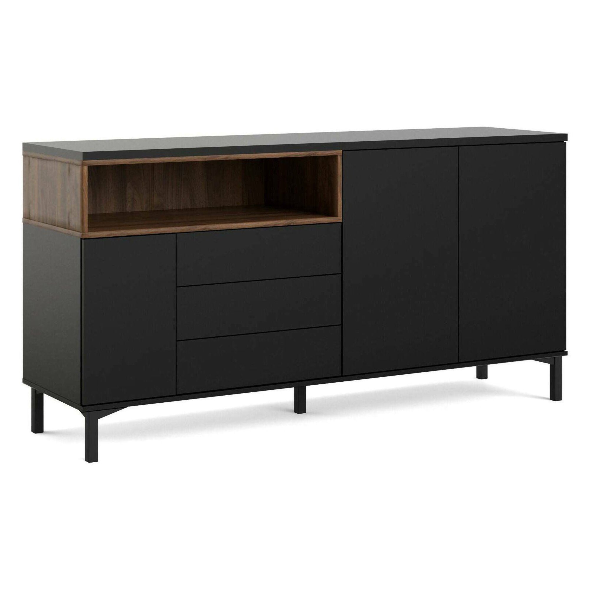 Credenza Julie, Buffet da soggiorno, Madia da salotto, Dispensa da cucina, 176x48 h90 cm, Nero e Noce