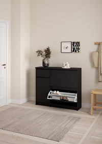 Scarpiera Todd, Mobile portascarpe, Armadio da ingresso multiuso, Mobiletto per calzature, 109x32 h93 cm, Nero