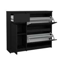 Scarpiera Todd, Mobile portascarpe, Armadio da ingresso multiuso, Mobiletto per calzature, 109x32 h93 cm, Nero