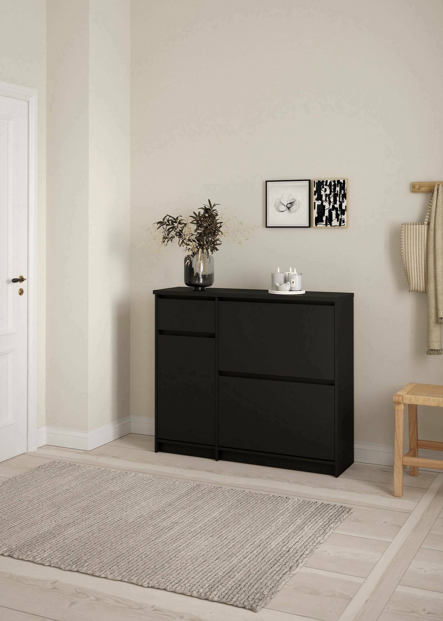 Scarpiera Todd, Mobile portascarpe, Armadio da ingresso multiuso, Mobiletto per calzature, 109x32 h93 cm, Nero