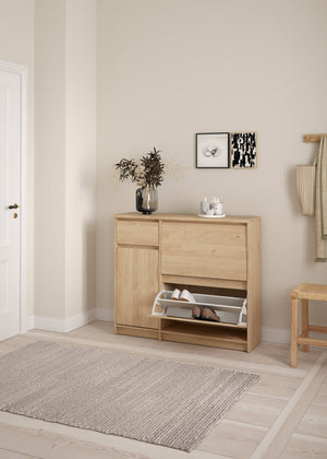 Scarpiera Todd, Mobile portascarpe, Armadio da ingresso multiuso, Mobiletto per calzature, 109x32 h93 cm, Rovere