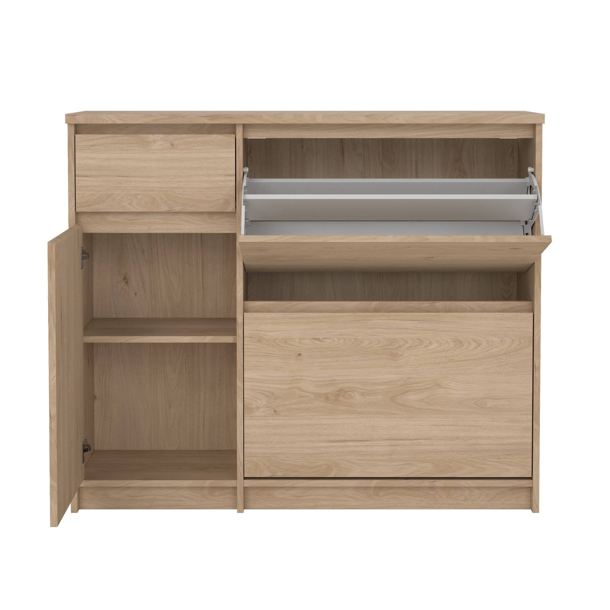 Scarpiera Todd, Mobile portascarpe, Armadio da ingresso multiuso, Mobiletto per calzature, 109x32 h93 cm, Rovere