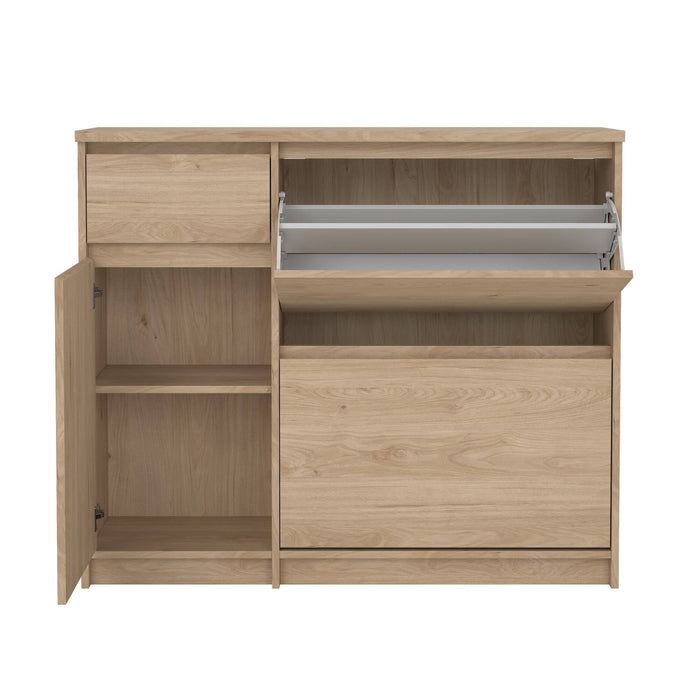 Scarpiera Todd, Mobile portascarpe, Armadio da ingresso multiuso, Mobiletto per calzature, 109x32 h93 cm, Rovere