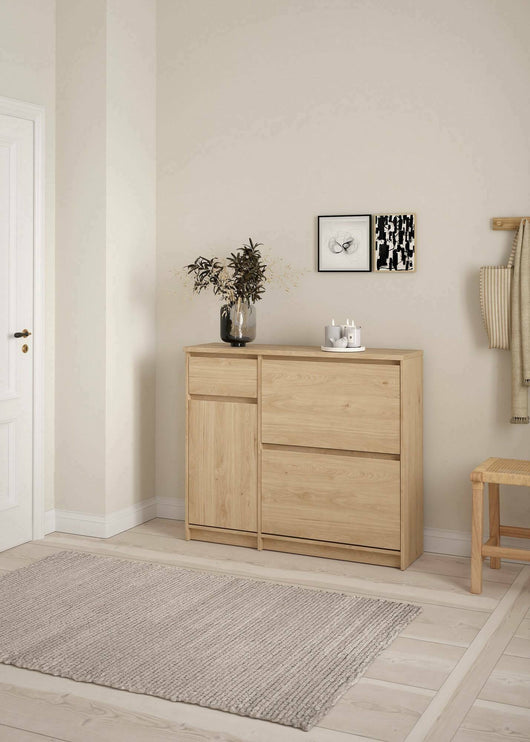 Scarpiera Todd, Mobile portascarpe, Armadio da ingresso multiuso, Mobiletto per calzature, 109x32 h93 cm, Rovere