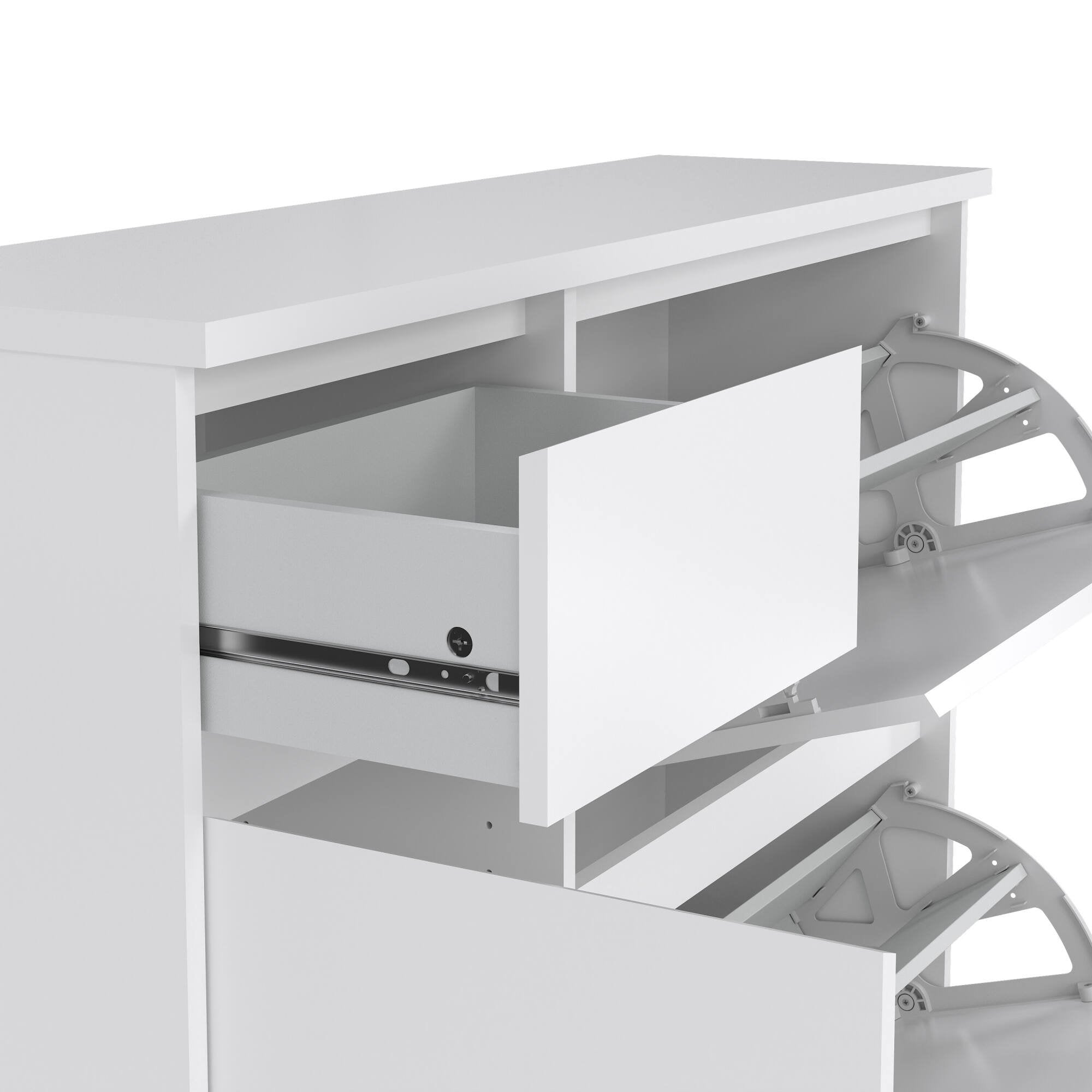 Scarpiera Todd, Mobile portascarpe, Armadio da ingresso multiuso, Mobiletto per calzature, 109x32 h93 cm, Bianco lucido