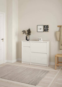 Scarpiera Todd, Mobile portascarpe, Armadio da ingresso multiuso, Mobiletto per calzature, 109x32 h93 cm, Bianco lucido