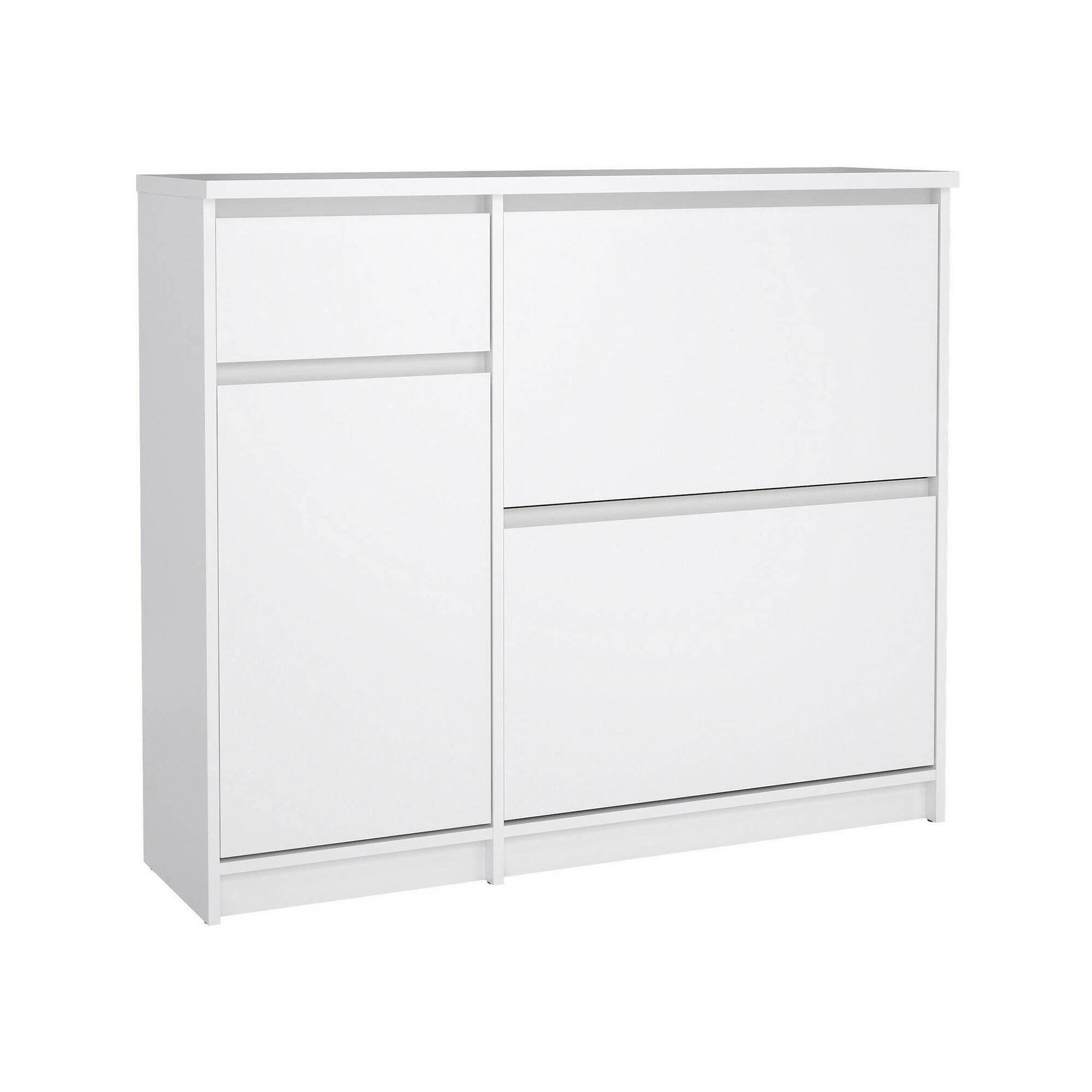 Scarpiera Todd, Mobile portascarpe, Armadio da ingresso multiuso, Mobiletto per calzature, 109x32 h93 cm, Bianco lucido