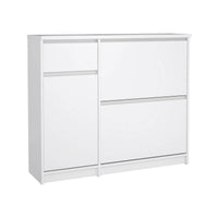 Scarpiera Todd, Mobile portascarpe, Armadio da ingresso multiuso, Mobiletto per calzature, 109x32 h93 cm, Bianco lucido