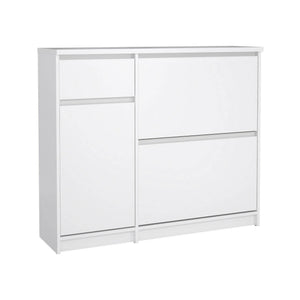 Scarpiera Todd, Mobile portascarpe, Armadio da ingresso multiuso, Mobiletto per calzature, 109x32 h93 cm, Bianco lucido