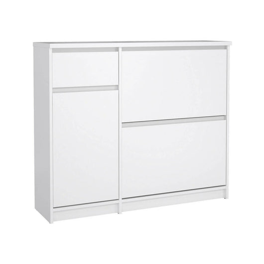 Scarpiera Todd, Mobile portascarpe, Armadio da ingresso multiuso, Mobiletto per calzature, 109x32 h93 cm, Bianco lucido