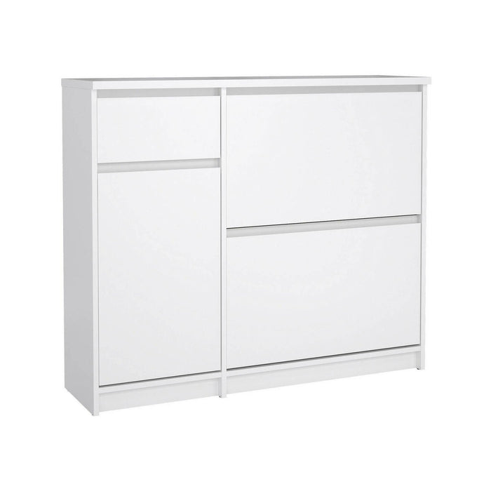 Scarpiera Todd, Mobile portascarpe, Armadio da ingresso multiuso, Mobiletto per calzature, 109x32 h93 cm, Bianco lucido