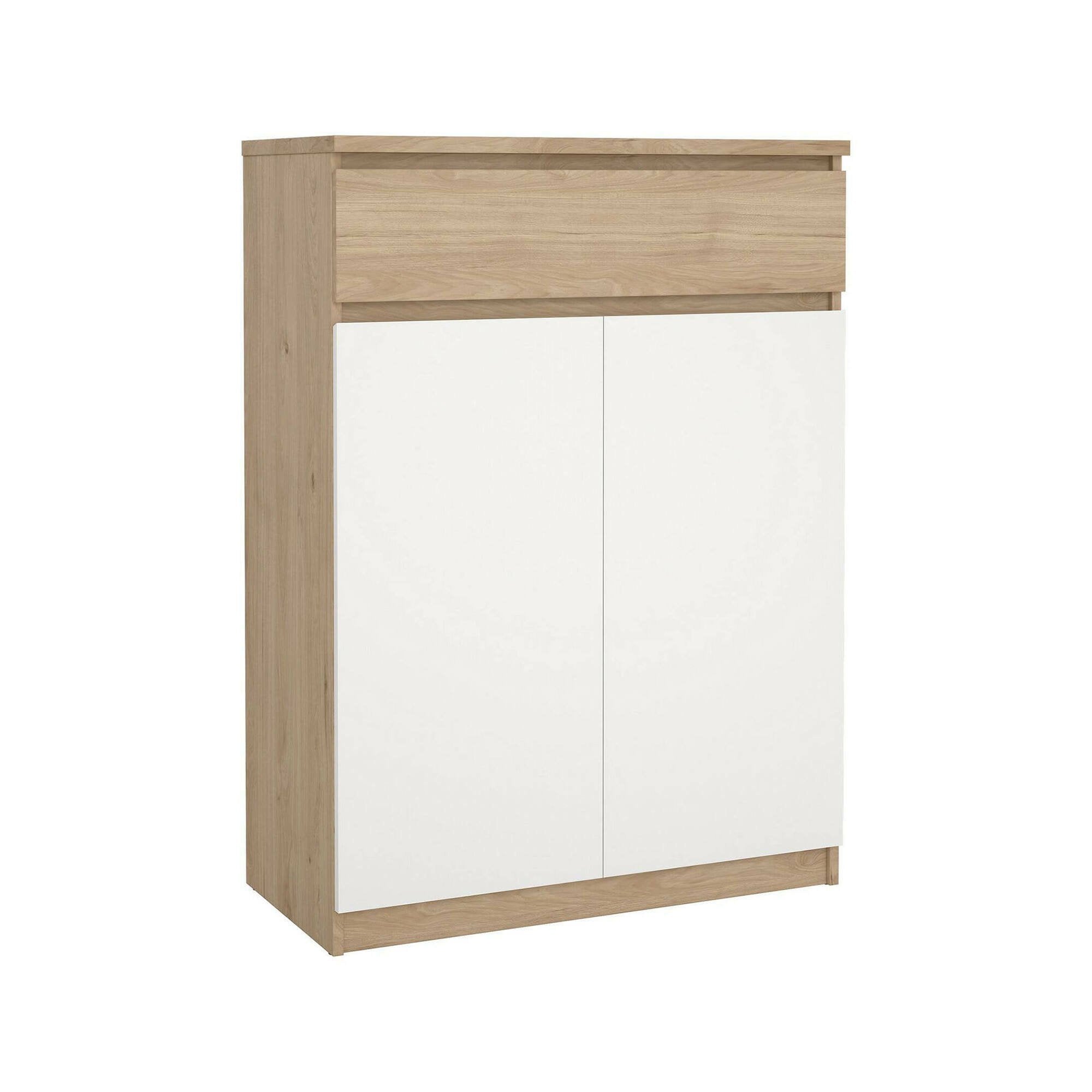 Scarpiera Angilops, Mobile portascarpe, Armadio da ingresso multiuso, Mobiletto per calzature, 80x40 h111 cm, Rovere e Bianco