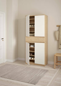 Scarpiera Jangmi, Mobile portascarpe, Armadio da ingresso multiuso, Mobiletto per calzature, 80x40 h192 cm, Rovere e Bianco