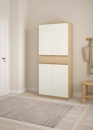 Scarpiera Jangmi, Mobile portascarpe, Armadio da ingresso multiuso, Mobiletto per calzature, 80x40 h192 cm, Rovere e Bianco