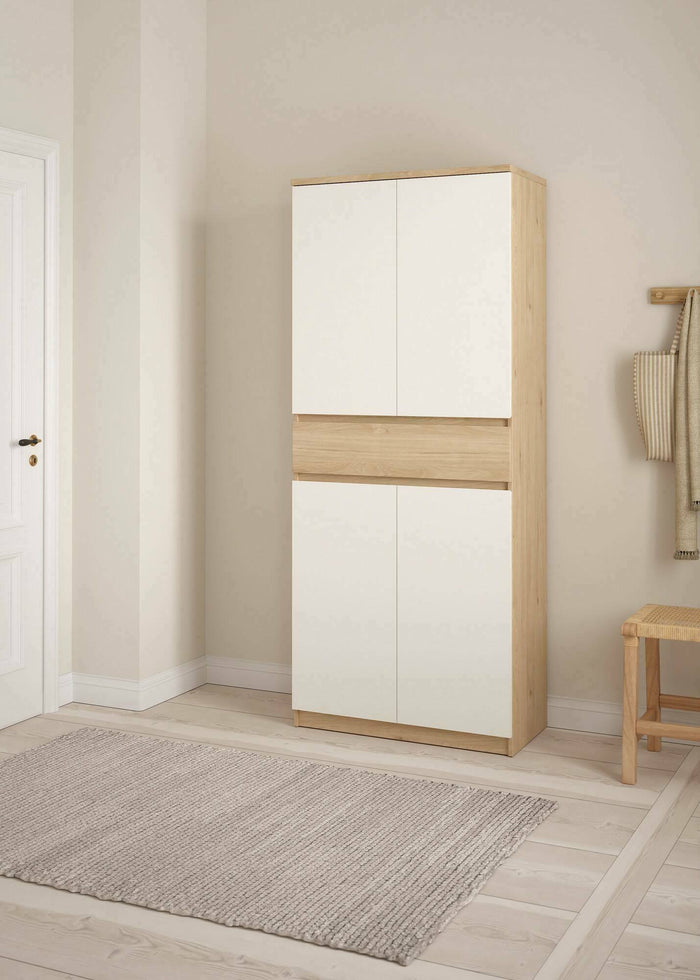 Scarpiera Jangmi, Mobile portascarpe, Armadio da ingresso multiuso, Mobiletto per calzature, 80x40 h192 cm, Rovere e Bianco