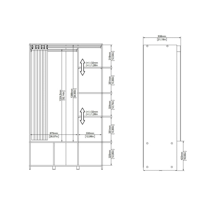 Guardaroba grande Jal, Mobile camera da letto, Cabina armadio portabiti, Armadio appendiabiti, 105x48 h180 cm, Bianco e Grigio