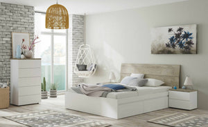 Testiera letto Assago, Spalliera, Testata per camera da letto, Poggiatesta, 176x6 h54 cm, Bianco e Rovere