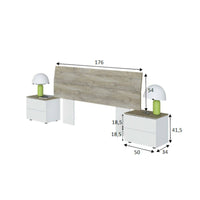 Testiera letto Assago, Spalliera, Testata per camera da letto, Poggiatesta, 176x6 h54 cm, Bianco e Rovere