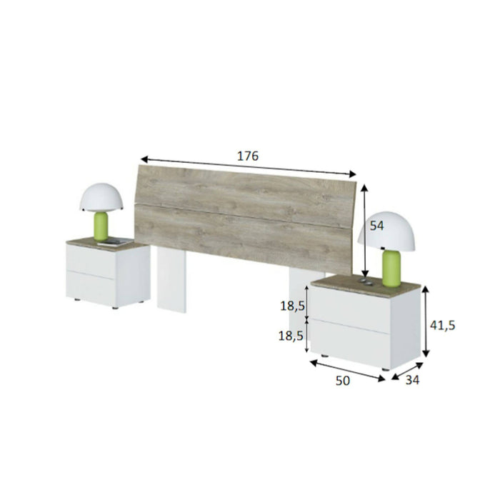 Testiera letto Assago, Spalliera, Testata per camera da letto, Poggiatesta, 176x6 h54 cm, Bianco e Rovere