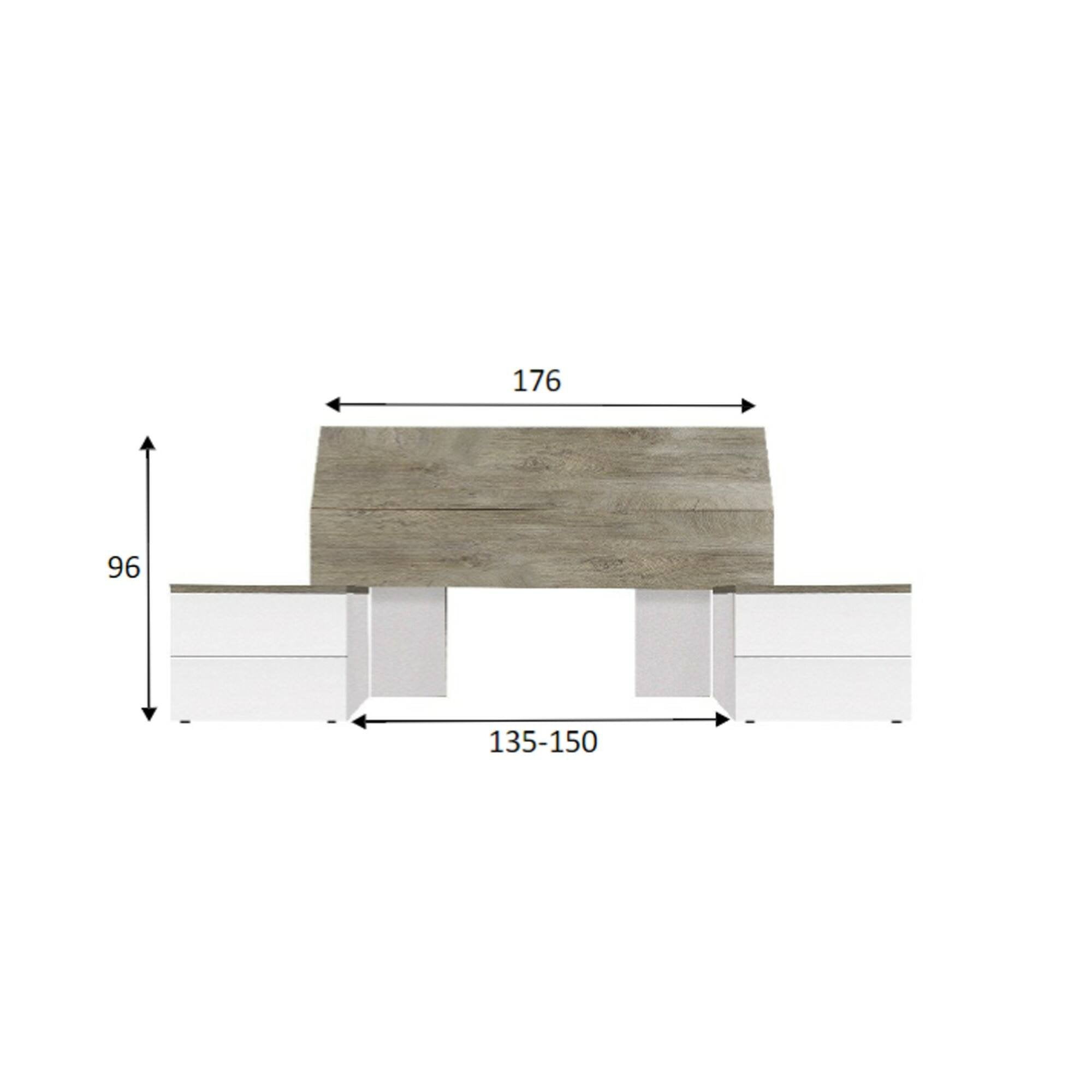 Testiera letto Assago, Spalliera, Testata per camera da letto, Poggiatesta, 176x6 h54 cm, Bianco e Rovere