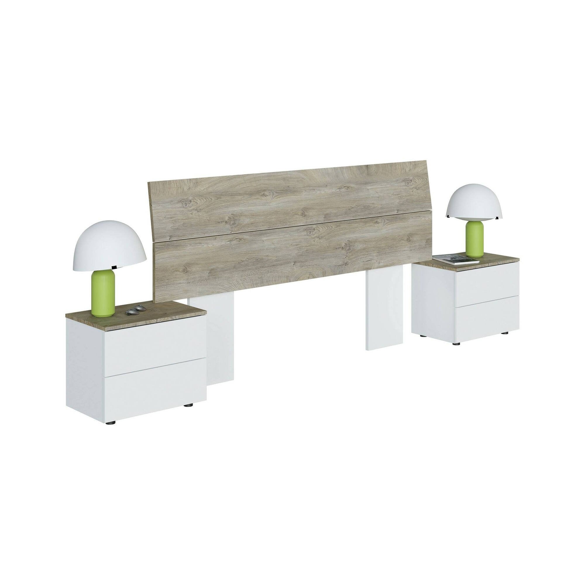 Testiera letto Assago, Spalliera, Testata per camera da letto, Poggiatesta, 176x6 h54 cm, Bianco e Rovere