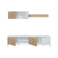 Parete attrezzata Ailano, Composizione soggiorno, Mobile salotto multiuso, Armadio porta TV, 200x40 h47 cm, Bianco e Rovere