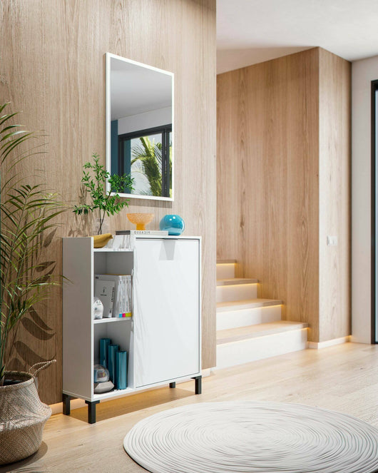 Mobile sottolavabo Argusto, Mobiletto da bagno, Contenitore porta lavabo, Armadio per lavandino, 77x24 h91 cm, Bianco