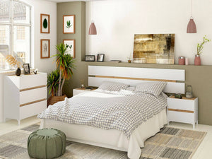 Testiera letto Dado, Spalliera, Testata per camera da letto, Poggiatesta, 216x3 h47 cm, Bianco e Rovere Nodi