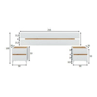 Testiera letto Dado, Spalliera, Testata per camera da letto, Poggiatesta, 216x3 h47 cm, Bianco e Rovere Nodi