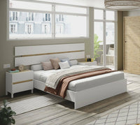 Testiera letto Dado, Spalliera, Testata per camera da letto, Poggiatesta, 216x3 h47 cm, Bianco e Rovere Nodi