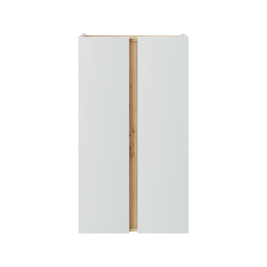 Scarpiera Gotto, Mobile portascarpe, Armadio da ingresso multiuso, Mobiletto per calzature, 57x35 h102 cm, Bianco e Rovere Nodi