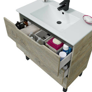 Mobile sottolavabo Dianmu, Mobiletto da bagno, Contenitore porta lavabo, Armadio per lavandino, 80x45 h86 cm, Antracite e Rovere
