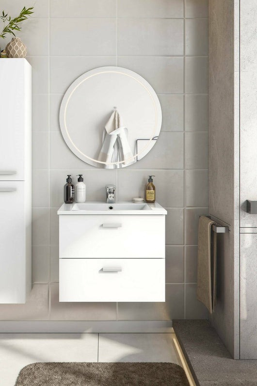 Mobile sottolavabo Doksuri, Mobiletto da bagno, Contenitore porta lavabo, Armadio per lavandino, 60x45 h50 cm, Bianco lucido