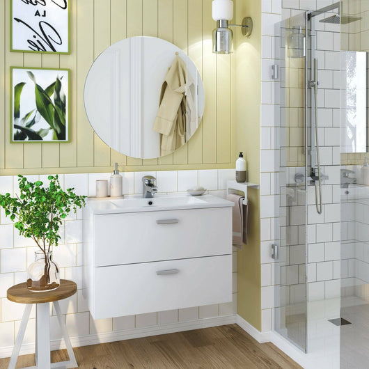 Mobile sottolavabo Tico, Mobiletto da bagno, Contenitore porta lavabo, Armadio per lavandino, 70x45 h50 cm, Bianco lucido