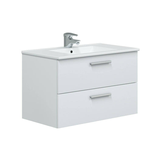 Mobile sottolavabo Felix, Mobiletto da bagno, Contenitore porta lavabo, Armadio per lavandino, 80x45 h50 cm, Bianco lucido