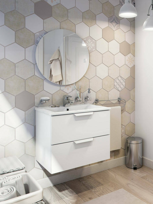 Mobile sottolavabo Arzano, Mobiletto da bagno, Contenitore porta lavabo, Armadio per lavandino, 60x45 h50 cm, Bianco lucido