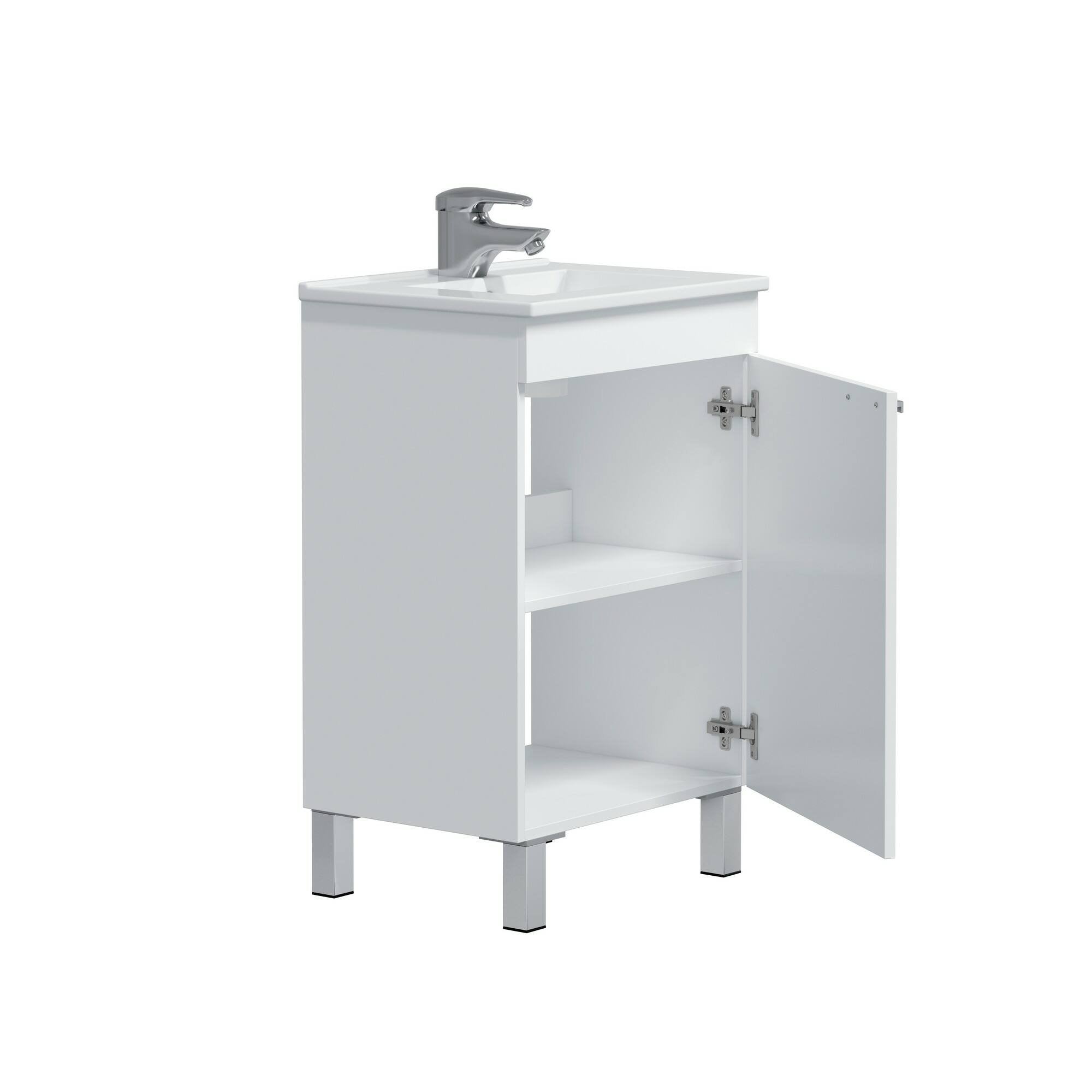 Mobile sottolavabo Iselle, Mobiletto da bagno, Contenitore porta lavabo, Armadio per lavandino, 50x39 h80 cm, Bianco lucido