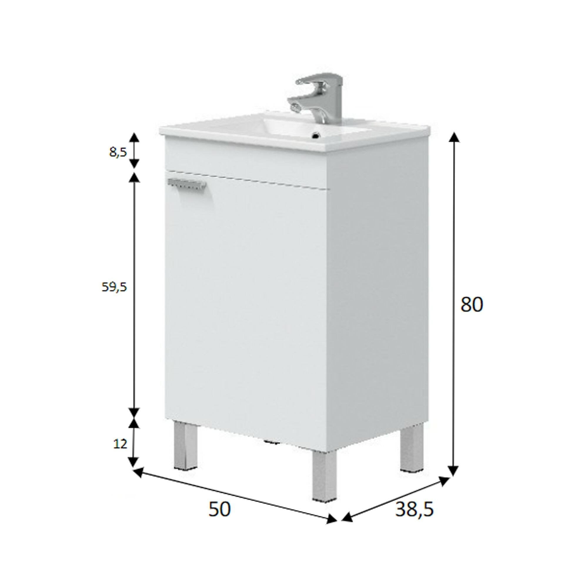 Mobile sottolavabo Iselle, Mobiletto da bagno, Contenitore porta lavabo, Armadio per lavandino, 50x39 h80 cm, Bianco lucido